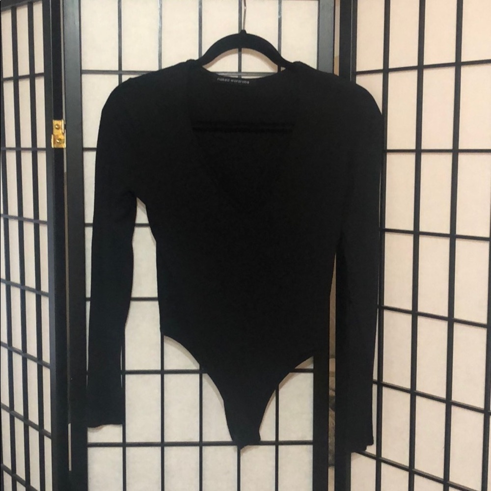 Naked Wardrobe Black V Neck Body Suit